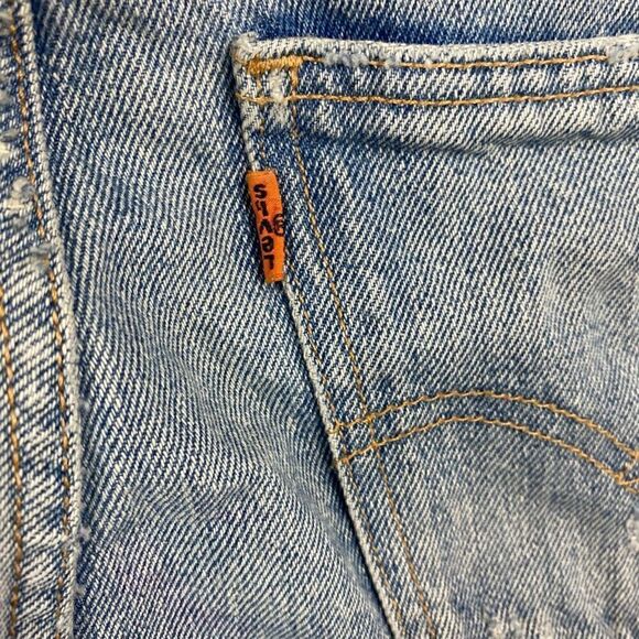 LEVIS 505 - Vtg 70s-80s Made In USA Orange Tab Distressed Blue Jeans - Picture 6 of 10